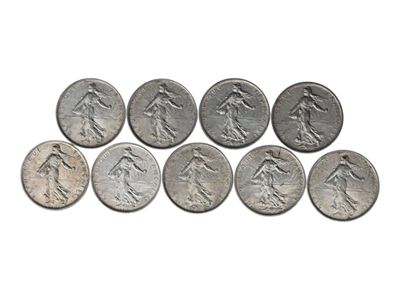 Neuf pièces de 5 francs argent. Usures. - Photo 1