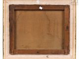 an old picture frame with a piece of paper taped to it