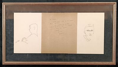an old picture of a drawing of a man and a woman in a frame