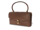 a brown crocodile skin handbag on a white background
