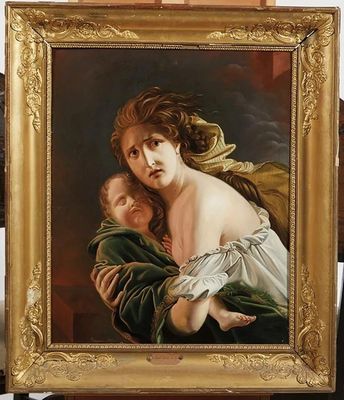 une image d'un tableau représentant une femme tenant un enfant dans ses bras