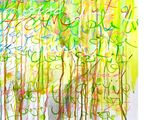 painting of a field of green and red flowers with the words love written on it