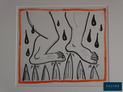 a drawing of a person ' s feet and feet in the rain