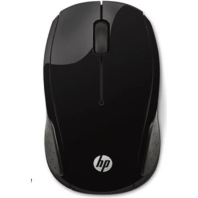 La souris est noire et porte un logo HP blanc.