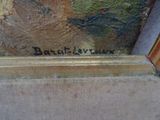 a close up of a painting of a bird on a ledge