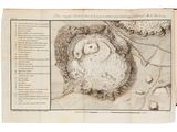 une vieille carte représentant un château surmonté d'une tour