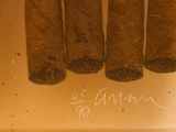 four cigars are lined up in a row on a tray