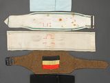 three pieces of cloth with different colors and designs on them