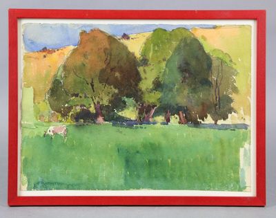 une image représentant un tableau où l'on voit des moutons paître dans un pré verdoyant