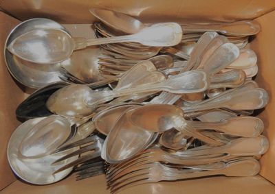 a lot of silver spoons and spoons in a box