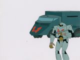 animation animation production cel of a robot with a tank in the background