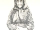dessin au crayon représentant une femme en sweat à capuche, les mains croisées