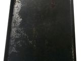 a black tray with a black handle on a white background