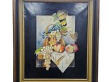 tableau représentant une nature morte composée de fruits et de fleurs dans un vase