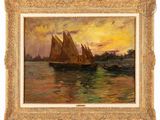 an image of a painting of a sailboat in a body of water