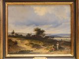 an image of a painting of a landscape with people on a hill
