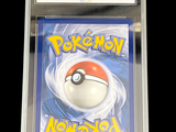 the pokemon card is in a clear plastic holder on a black background