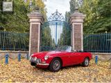 une voiture de sport rouge garée devant un portail