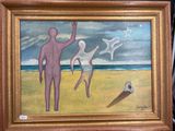une peinture d'un homme et d'une femme sur la plage