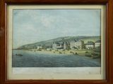 an old picture of a painting of a town on the water