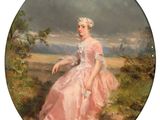 an image of a painting of a woman in a pink dress