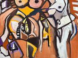 peinture abstraite représentant un homme et une femme à cheval