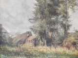 a picture of a painting of a landscape with trees