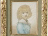 une image représentant un tableau d'une jeune fille en robe bleue