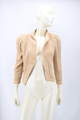 TORRENTE - Caridgan courte en maille beige et lurex or.