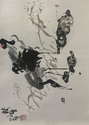 chinese ink painting of a man riding a horse and holding a sword