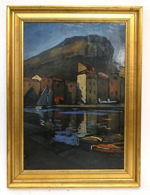 tableau représentant un homme debout devant un plan d'eau, avec une montagne en arrière-plan