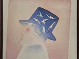 tableau représentant une femme portant un chapeau bleu orné d'oiseaux