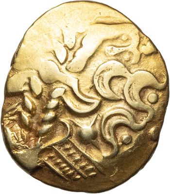 a gold coin with an image of a man riding a horse