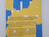 a back cover of a book with a yellow and blue design