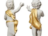 pair of statues of cherenshes on marble base with gold cloth