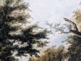 a painting of cows grazing in a field by a tree