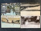 several old photos of a city and a river in the middle of the day