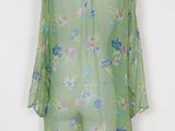 vintage green floral chiffon dress with long sleeves