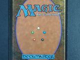 a close up of a magic the gathering deck on a blue surface