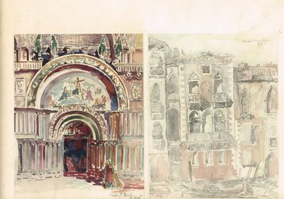 VENISE / Suite de 2 aquarelles originales sur une même feuil…