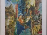painting of a woman playing a musical instrument in a room