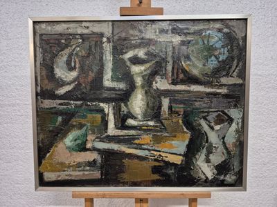 M. ZENI (XXe siècle) Nature-morte au pichet et à la poire.