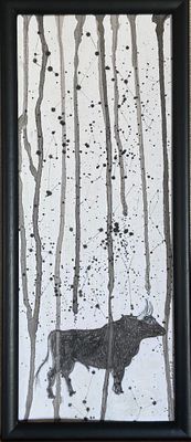 une photo d'un tableau représentant un taureau dans les bois