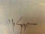 a close up of a painting of a person ' s signature on a piece of paper