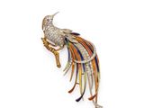 a diamond, enamel and enamel bird broochle