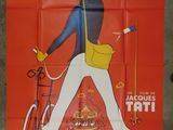 french poster of a man riding a bicycle with a basket on the back of it