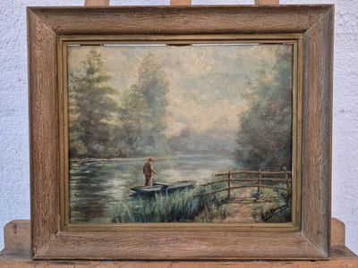 G.M ABRIOUX La pêche Huile sur panneau