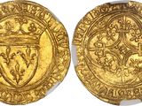 a gold coin with a crown on the front and a shield on the back