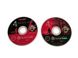 two cds that are sitting side by side on a white surface
