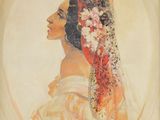 portrait d'une femme portant un voile et une fleur dans les cheveux